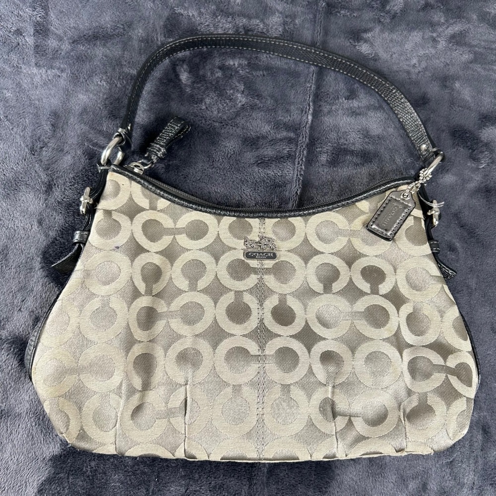 Coach Shoulder Bag Womens Medium Grey Optic Signature C Jacquard Pink Lining